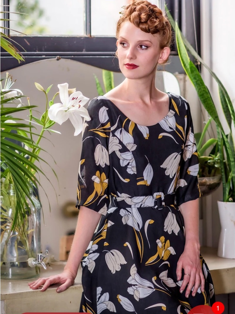 2X/US14/AU18 NWT Elise Anderson dress in mustard and white tulips
